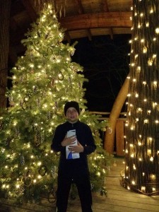 Damian in one of the tree houses.