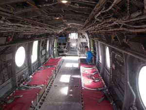 Inside the medevac chopper.